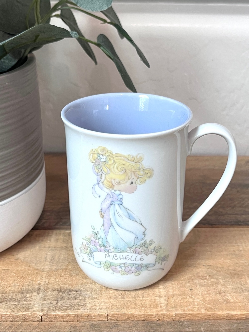 Vintage 1989 Precious Moments Michelle Personalized Name Coffee Mug Enesco Korea